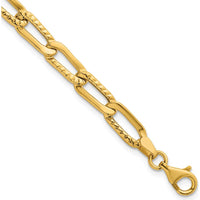 14K Yellow Gold Fancy Long Link Bracelet with Textured Finish - 7.5" Length by 0