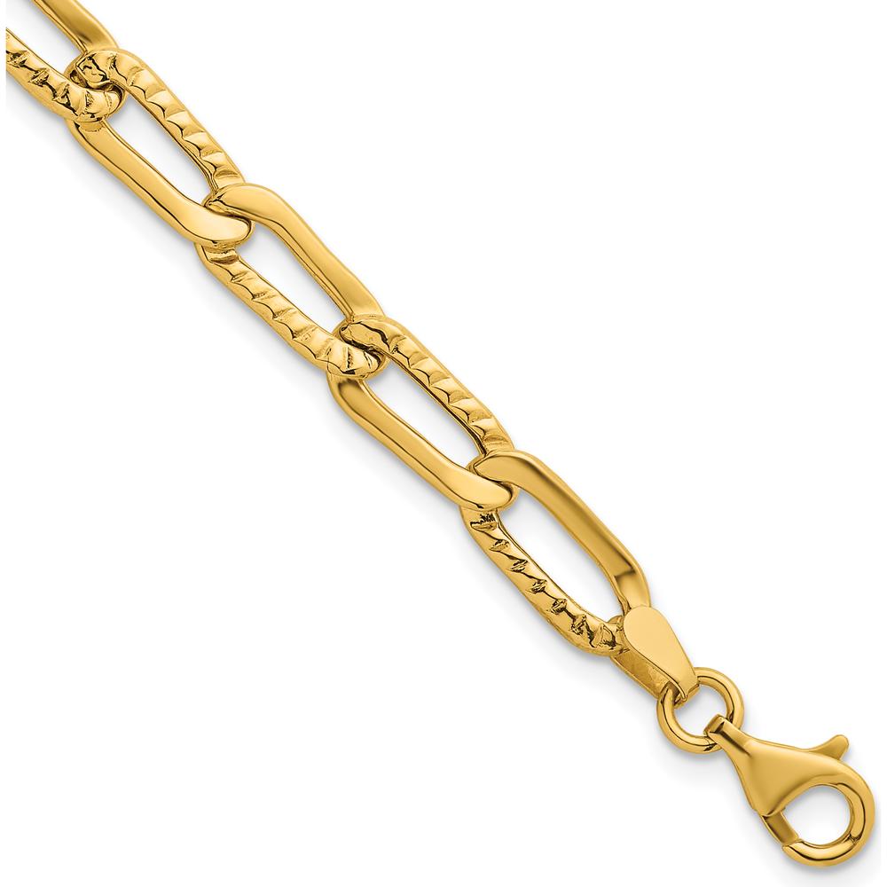 14K Yellow Gold Fancy Long Link Bracelet with Textured Finish - 7.5" Length by 0