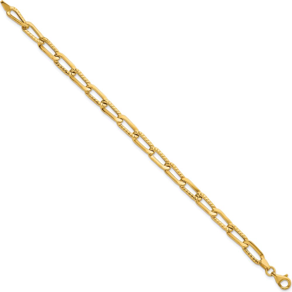 14K Yellow Gold Fancy Long Link Bracelet with Textured Finish - 7.5" Length by 0