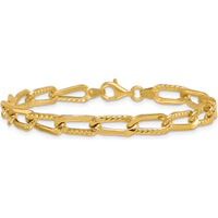14K Yellow Gold Fancy Long Link Bracelet with Textured Finish - 7.5" Length by 0