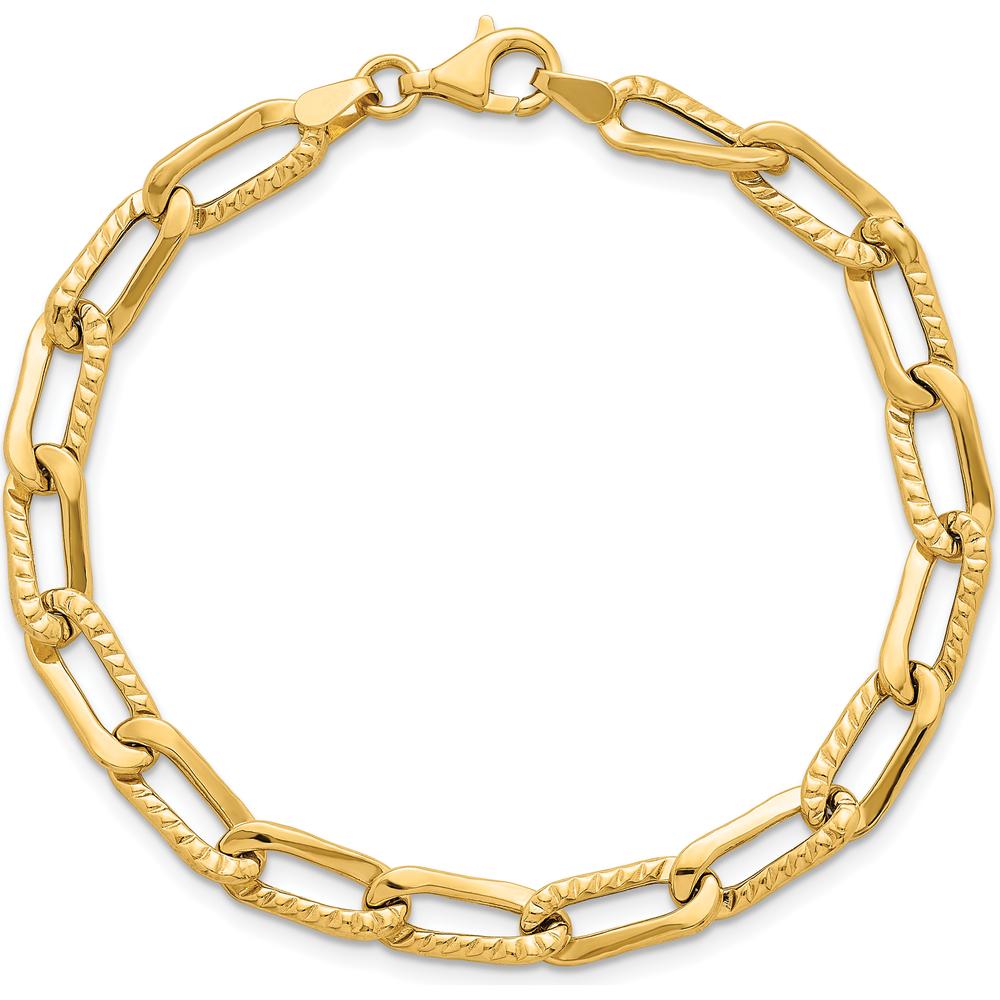 14K Yellow Gold Fancy Long Link Bracelet with Textured Finish - 7.5" Length by 0