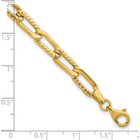 14K Yellow Gold Fancy Long Link Bracelet with Textured Finish - 7.5" Length by 0