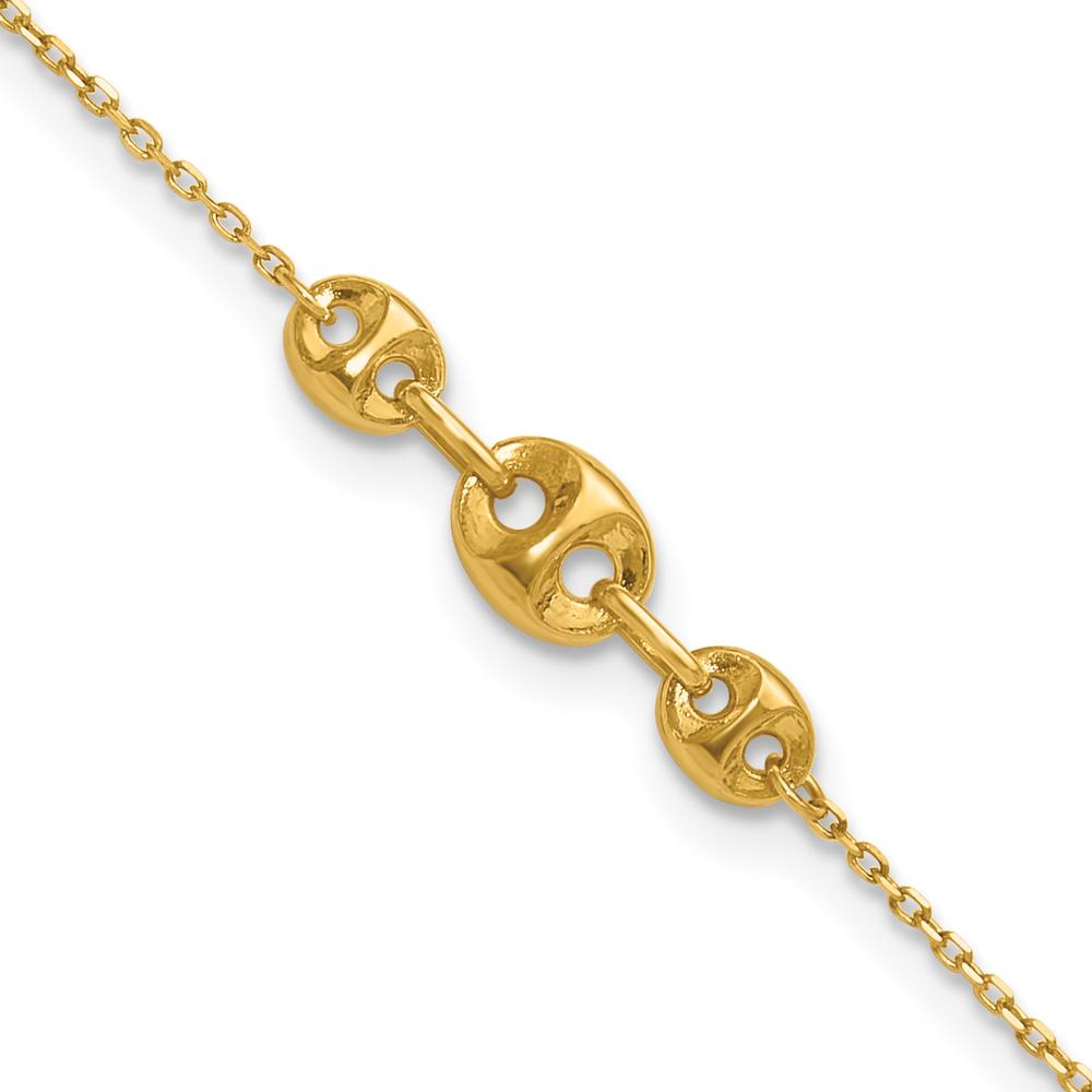 14K Yellow Gold Fancy Mariner Link 9" Anklet with 1" Extender