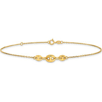 14K Yellow Gold Fancy Mariner Link 9" Anklet with 1" Extender
