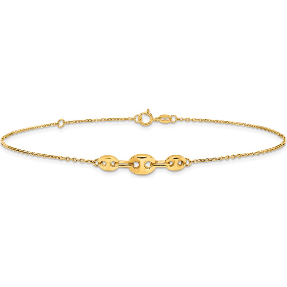 14K Yellow Gold Fancy Mariner Link 9" Anklet with 1" Extender