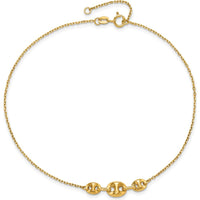 14K Yellow Gold Fancy Mariner Link 9" Anklet with 1" Extender