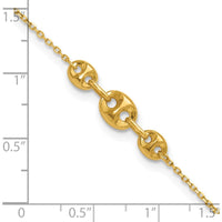 14K Yellow Gold Fancy Mariner Link 9" Anklet with 1" Extender