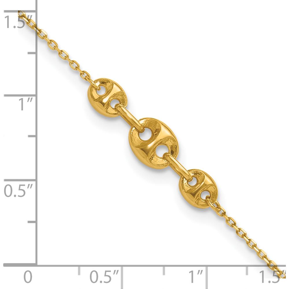 14K Yellow Gold Fancy Mariner Link 9" Anklet with 1" Extender