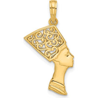 14K Yellow Gold Fancy Nefertiti Profile Charm - Egyptian Themed Pendant by Oro Pregiato