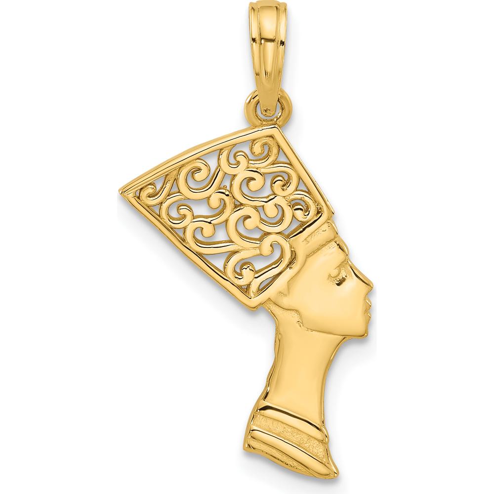 14K Yellow Gold Fancy Nefertiti Profile Charm - Egyptian Themed Pendant by Oro Pregiato