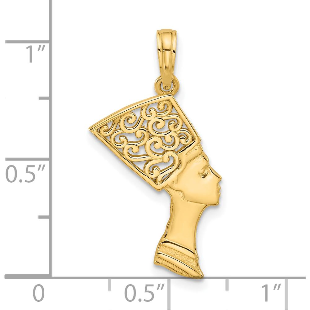 14K Yellow Gold Fancy Nefertiti Profile Charm - Egyptian Themed Pendant by Oro Pregiato