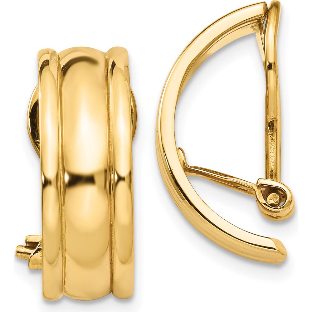 14K Yellow Gold Fancy Non-Pierced J-Hoop Earrings - Solid Gold, Polished Finish, 18mm Length by Oro Pregiato