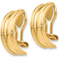 14K Yellow Gold Fancy Non-Pierced J-Hoop Earrings - Solid Gold, Polished Finish, 18mm Length by Oro Pregiato
