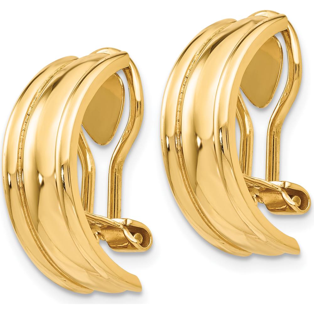 14K Yellow Gold Fancy Non-Pierced J-Hoop Earrings - Solid Gold, Polished Finish, 18mm Length by Oro Pregiato