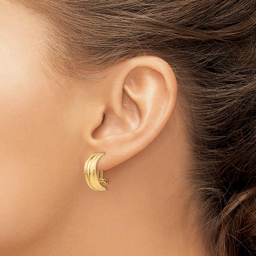 14K Yellow Gold Fancy Non-Pierced J-Hoop Earrings - Solid Gold, Polished Finish, 18mm Length by Oro Pregiato