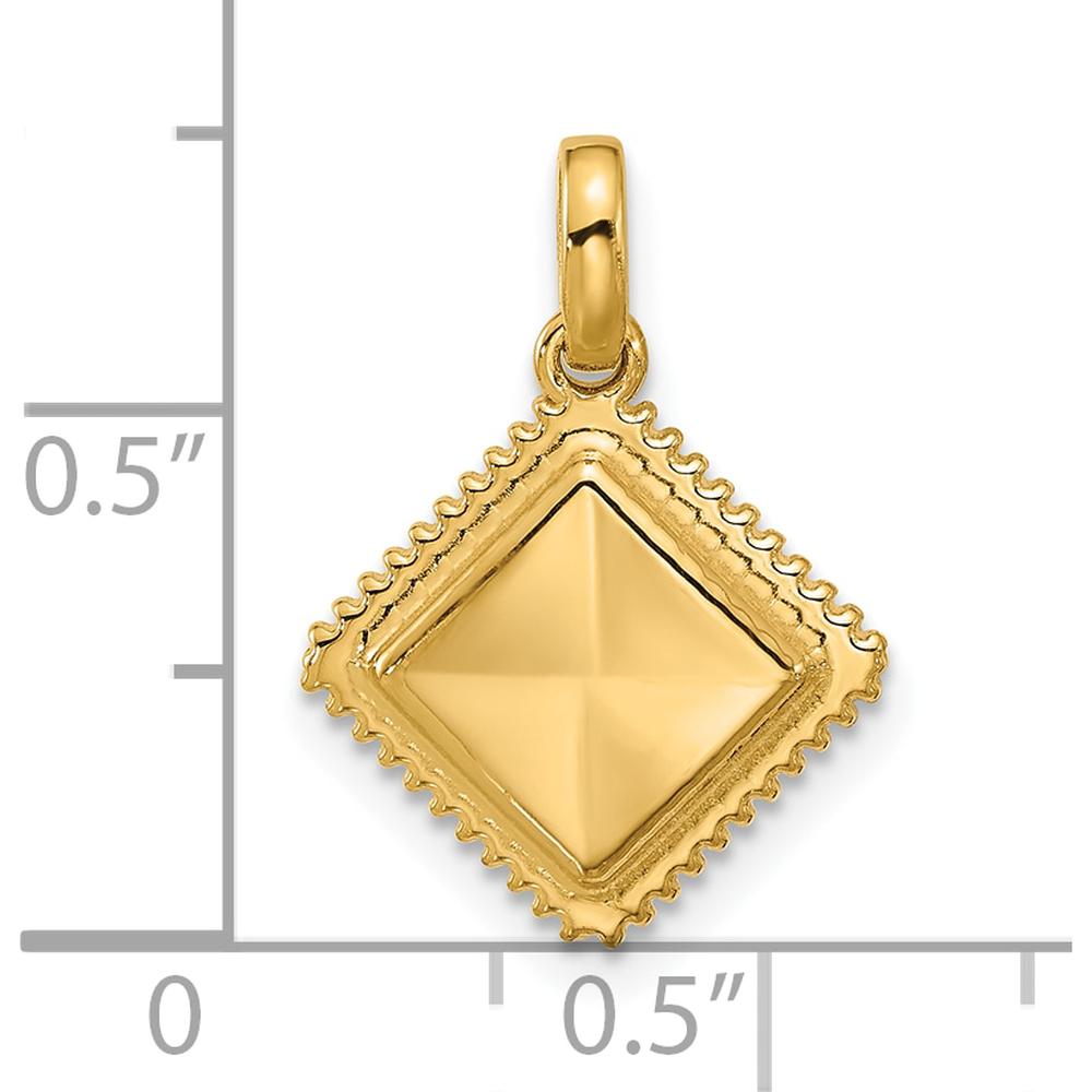 14K Yellow Gold Fancy Ravioli Charm Pendant with Polished Finish by Oro Pregiato