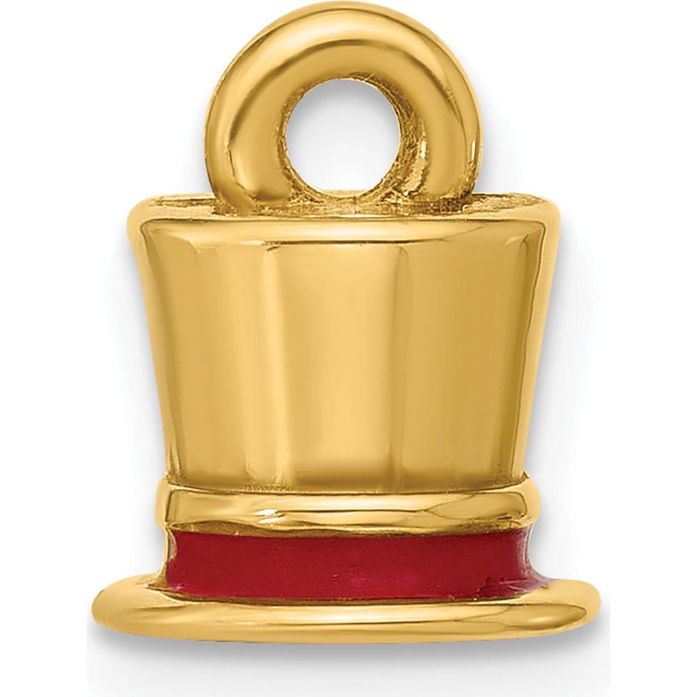 14K Yellow Gold Fancy Red Enameled Top Hat Charm - Polished Finish by Oro Pregiato