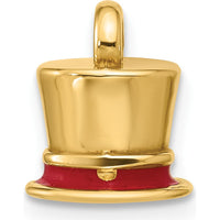 14K Yellow Gold Fancy Red Enameled Top Hat Charm - Polished Finish by Oro Pregiato