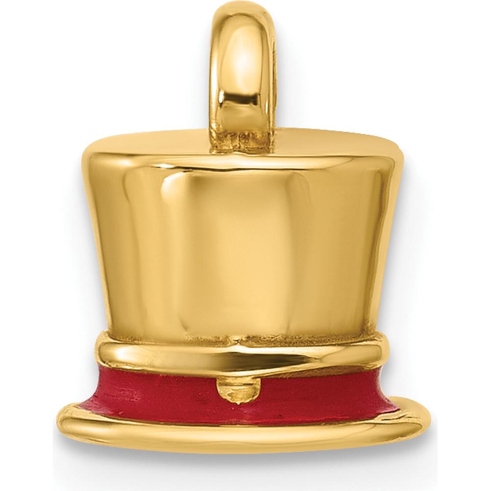 14K Yellow Gold Fancy Red Enameled Top Hat Charm - Polished Finish by Oro Pregiato