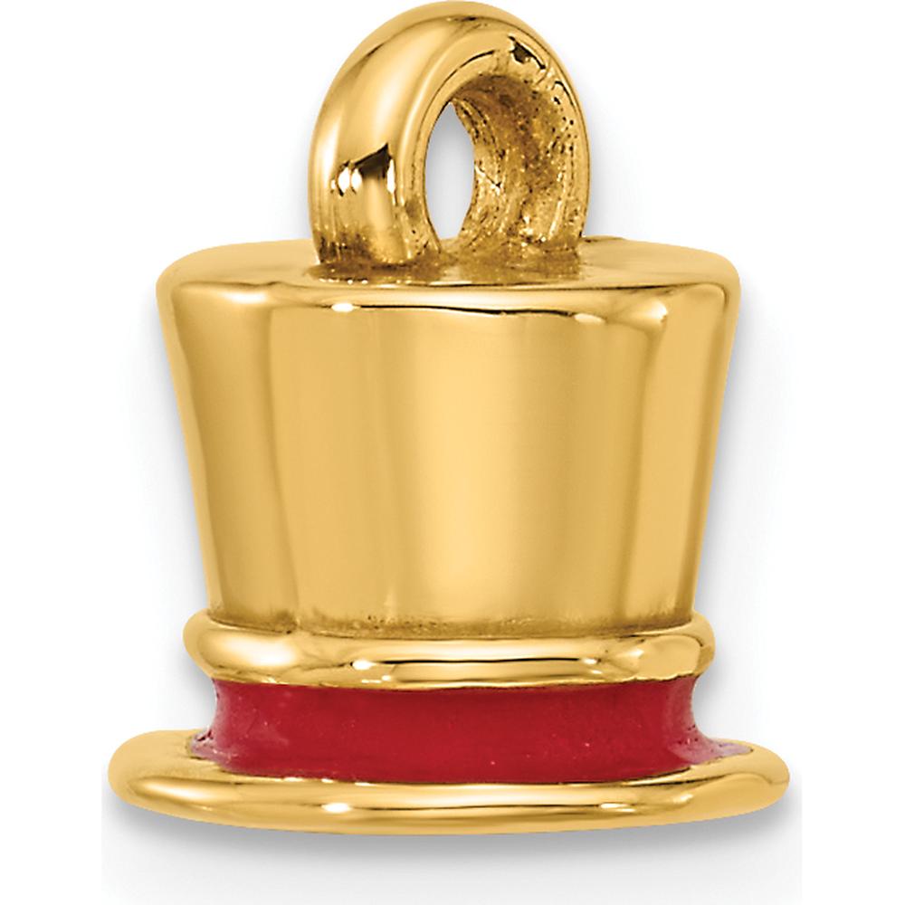 14K Yellow Gold Fancy Red Enameled Top Hat Charm - Polished Finish by Oro Pregiato