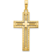 14K Yellow Gold Fancy Sandblasted Cross Pendant - 26.28mm Length by Oro Pregiato