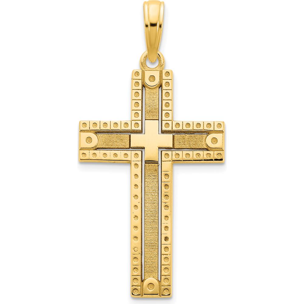 14K Yellow Gold Fancy Sandblasted Cross Pendant - 26.28mm Length by Oro Pregiato