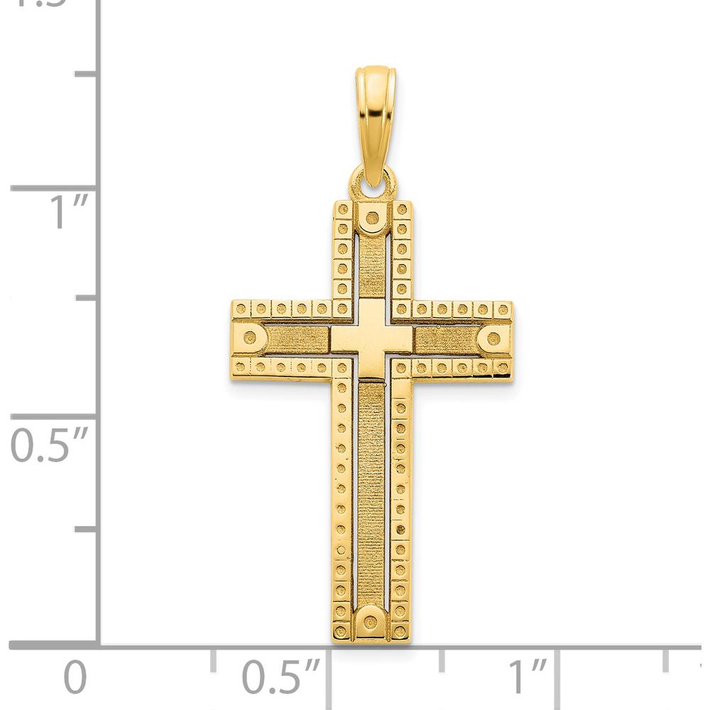 14K Yellow Gold Fancy Sandblasted Cross Pendant - 26.28mm Length by Oro Pregiato
