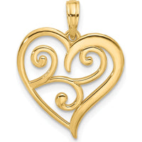 14K Yellow Gold Fancy Swirl Heart Charm Pendant - Polished Finish by Oro Pregiato