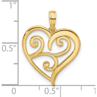 14K Yellow Gold Fancy Swirl Heart Charm Pendant - Polished Finish by Oro Pregiato