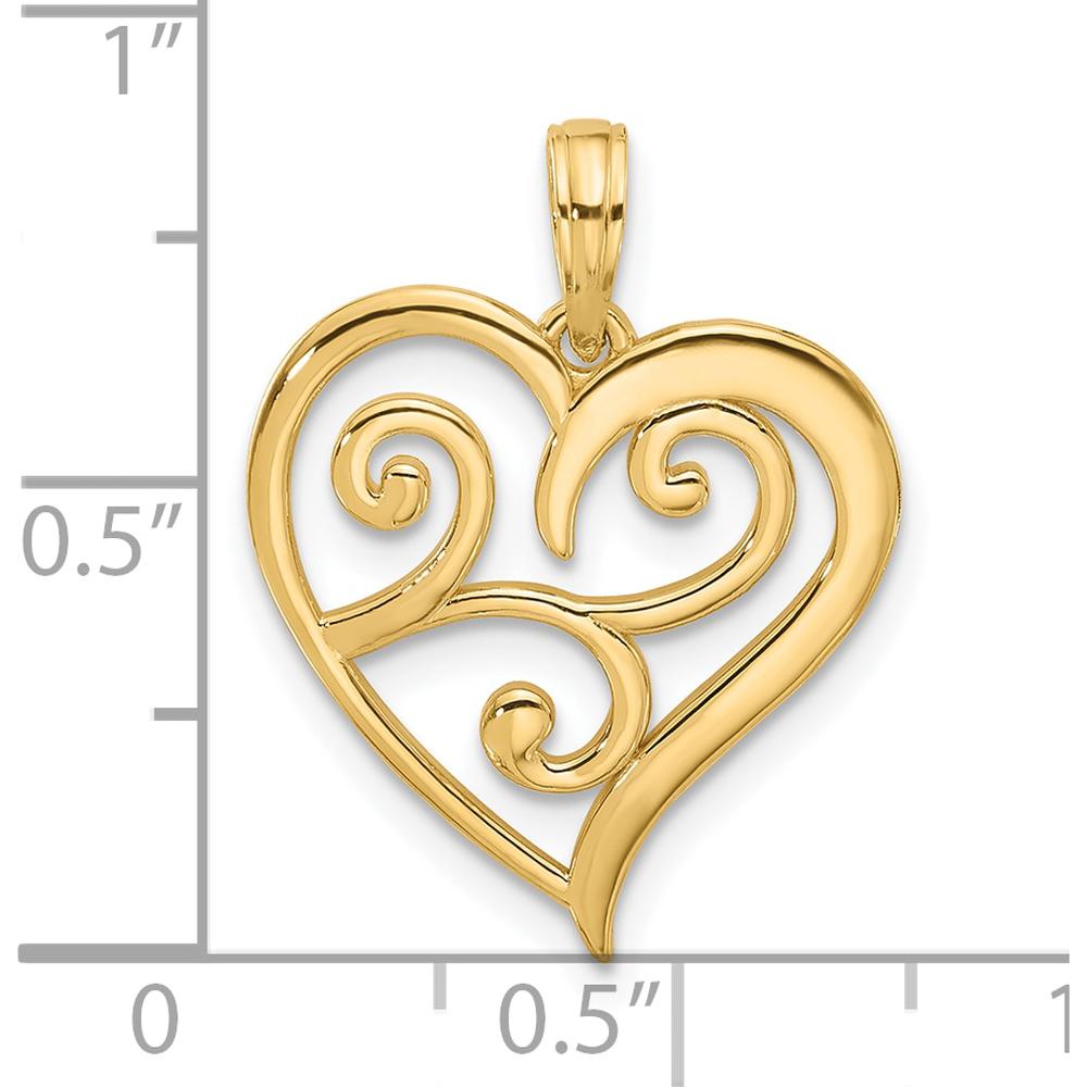 14K Yellow Gold Fancy Swirl Heart Charm Pendant - Polished Finish by Oro Pregiato
