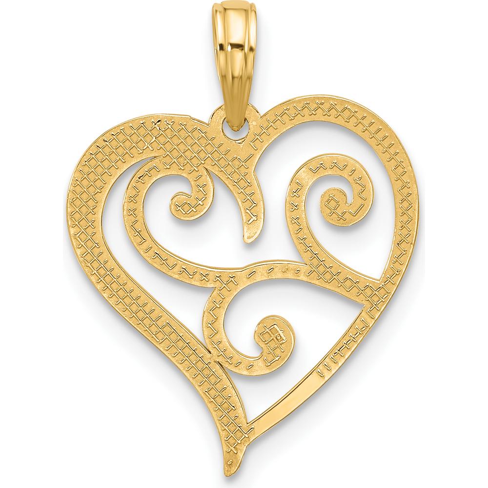 14K Yellow Gold Fancy Swirl Heart Charm Pendant - Polished Finish by Oro Pregiato