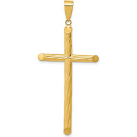 14K Yellow Gold Fancy Textured Cross Pendant with Hollow Design - 53mm Length by Oro Pregiato