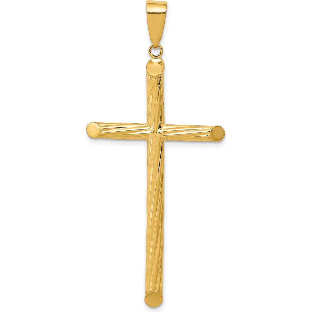 14K Yellow Gold Fancy Textured Cross Pendant with Hollow Design - 53mm Length by Oro Pregiato