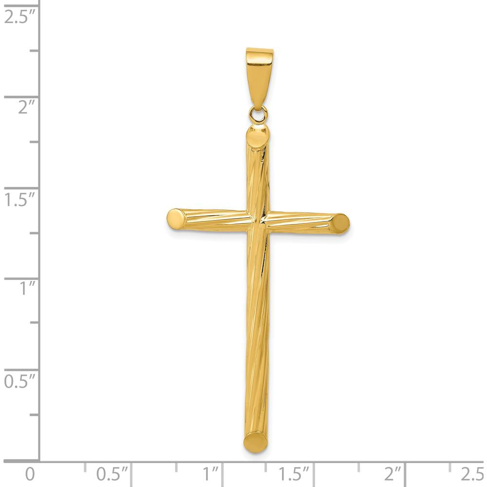 14K Yellow Gold Fancy Textured Cross Pendant with Hollow Design - 53mm Length by Oro Pregiato