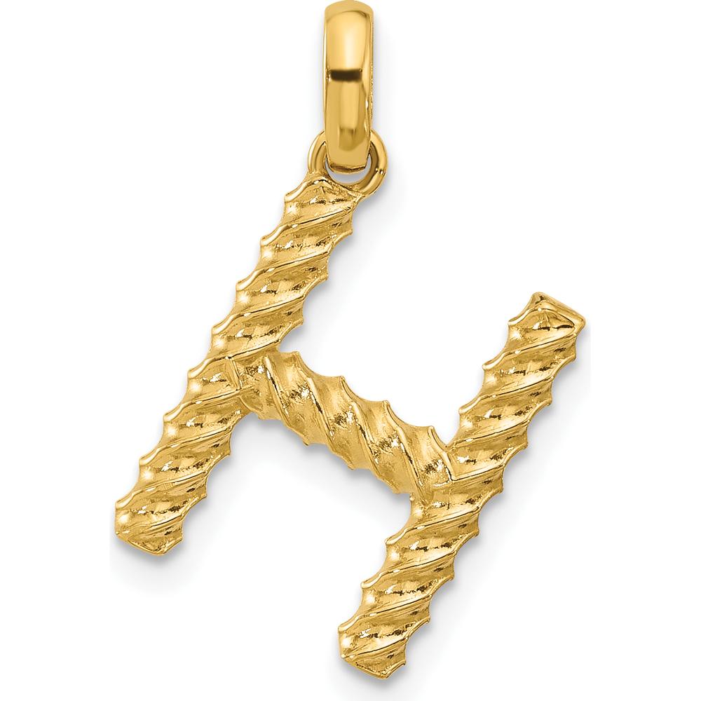 14K Yellow Gold Fancy Twist Letter H Pendant Charm - Polished Finish by Oro Pregiato