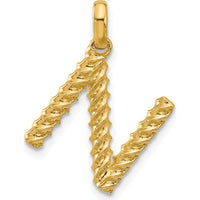14K Yellow Gold Fancy Twist Letter N Pendant - 22mm Length by Oro Pregiato