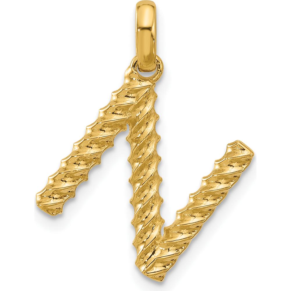 14K Yellow Gold Fancy Twist Letter N Pendant - 22mm Length by Oro Pregiato