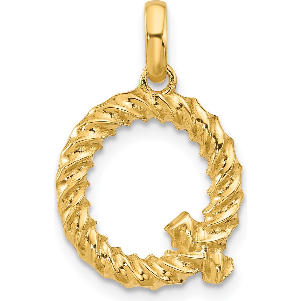 14K Yellow Gold Fancy Twist Letter Q Pendant - Polished Finish by Oro Pregiato