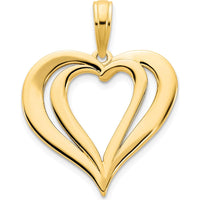 14K Yellow Gold Fancy Two Hearts Pendant - Symbol of Love and Unity by Oro Pregiato