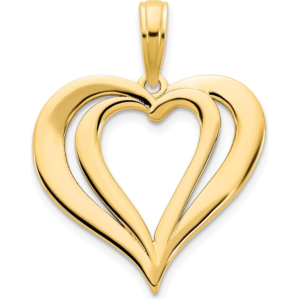 14K Yellow Gold Fancy Two Hearts Pendant - Symbol of Love and Unity by Oro Pregiato