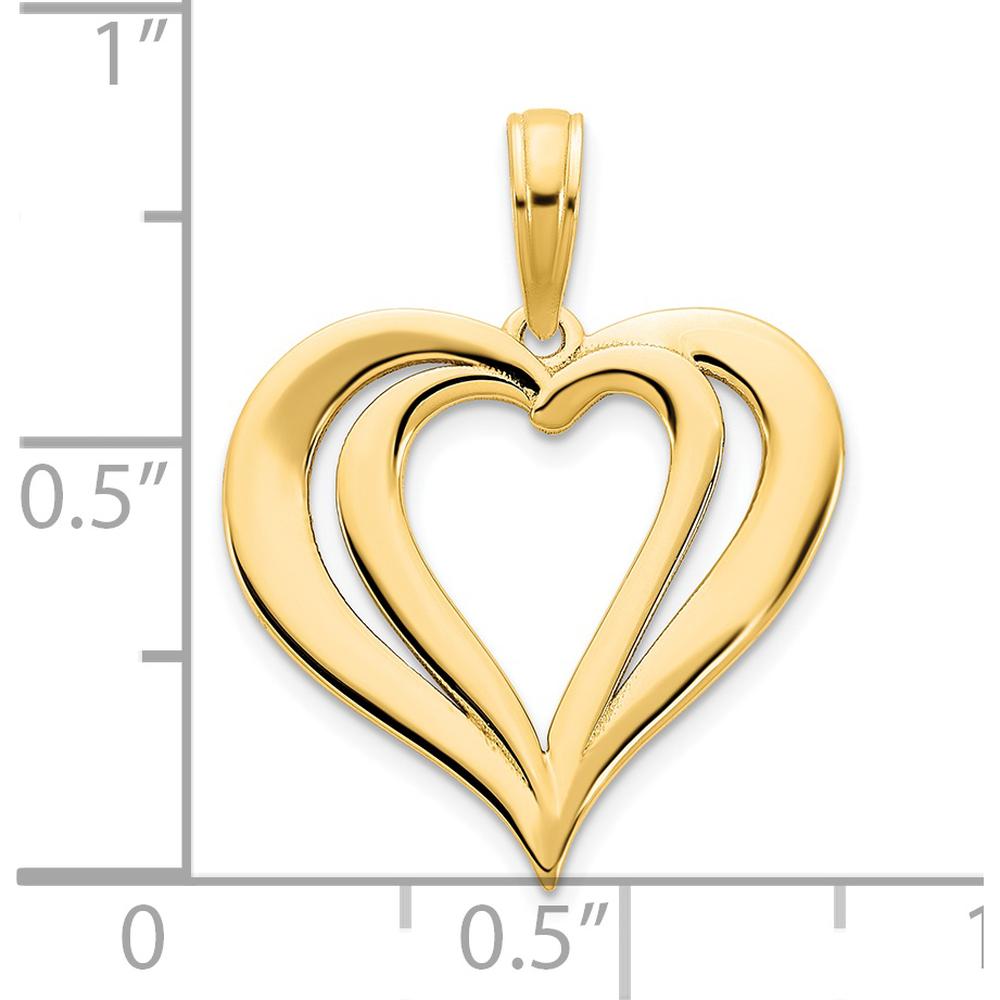 14K Yellow Gold Fancy Two Hearts Pendant - Symbol of Love and Unity by Oro Pregiato