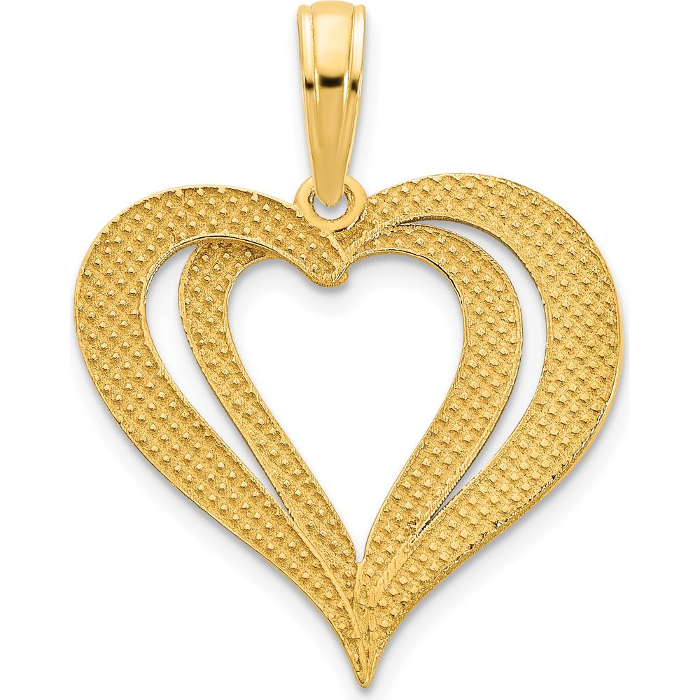 14K Yellow Gold Fancy Two Hearts Pendant - Symbol of Love and Unity by Oro Pregiato