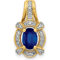 14K Yellow Gold Fancy Vintage Pendant with Oval Sapphire and Round Diamonds - 0.865 Carat Sapphire, 0.092 Carat Total Diamond Weight by Lumare Gioia