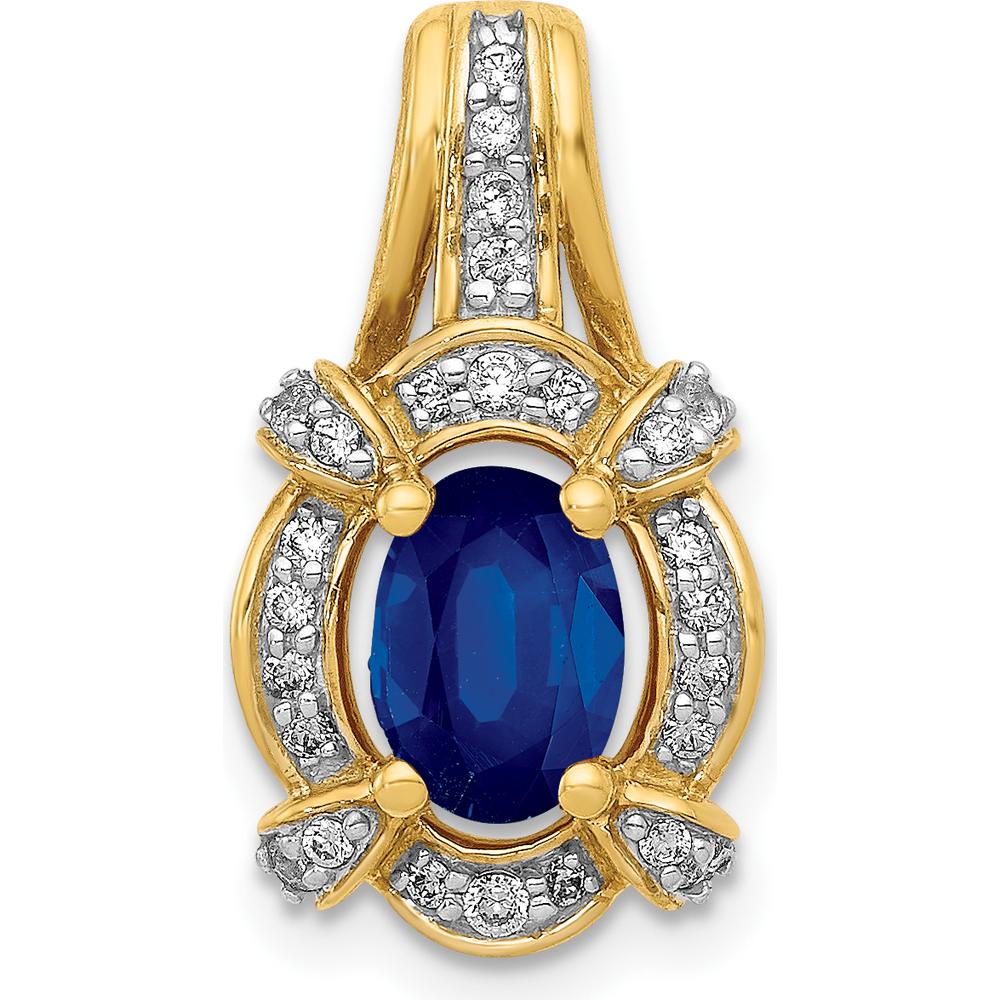 14K Yellow Gold Fancy Vintage Pendant with Oval Sapphire and Round Diamonds - 0.865 Carat Sapphire, 0.092 Carat Total Diamond Weight by Lumare Gioia