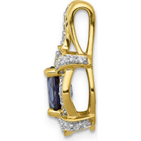 14K Yellow Gold Fancy Vintage Pendant with Oval Sapphire and Round Diamonds - 0.865 Carat Sapphire, 0.092 Carat Total Diamond Weight by Lumare Gioia