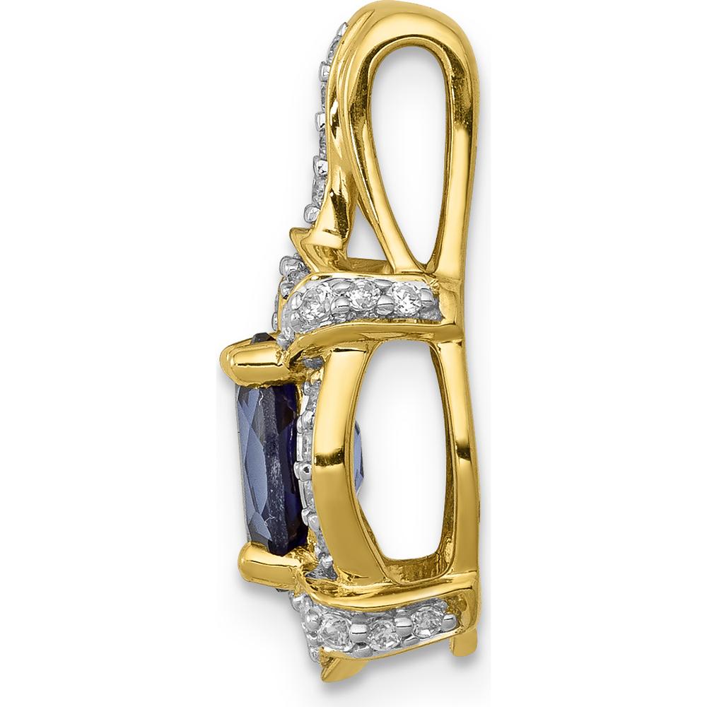 14K Yellow Gold Fancy Vintage Pendant with Oval Sapphire and Round Diamonds - 0.865 Carat Sapphire, 0.092 Carat Total Diamond Weight by Lumare Gioia