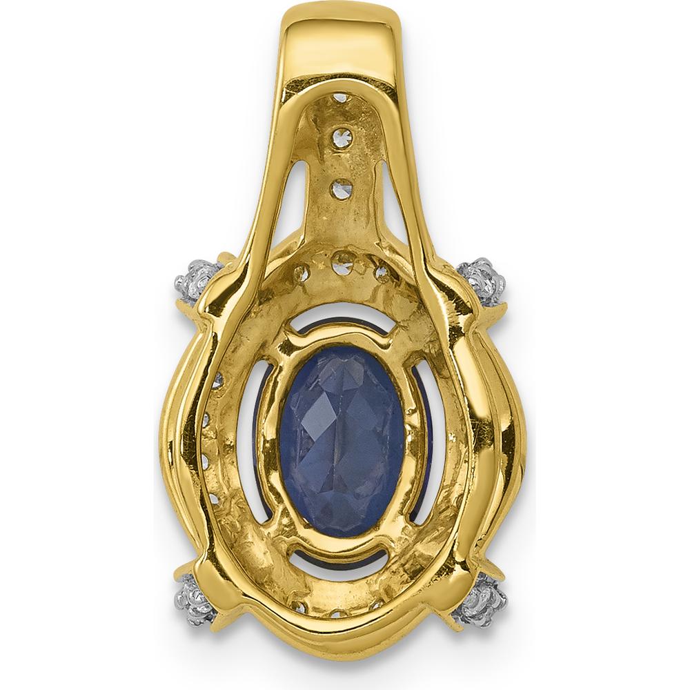 14K Yellow Gold Fancy Vintage Pendant with Oval Sapphire and Round Diamonds - 0.865 Carat Sapphire, 0.092 Carat Total Diamond Weight by Lumare Gioia
