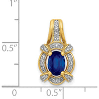 14K Yellow Gold Fancy Vintage Pendant with Oval Sapphire and Round Diamonds - 0.865 Carat Sapphire, 0.092 Carat Total Diamond Weight by Lumare Gioia