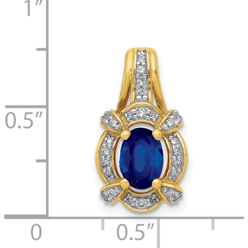 14K Yellow Gold Fancy Vintage Pendant with Oval Sapphire and Round Diamonds - 0.865 Carat Sapphire, 0.092 Carat Total Diamond Weight by Lumare Gioia