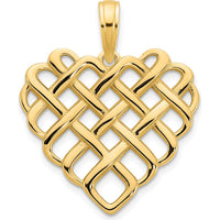 14K Yellow Gold Fancy Woven Heart Pendant - Polished Finish by Oro Pregiato
